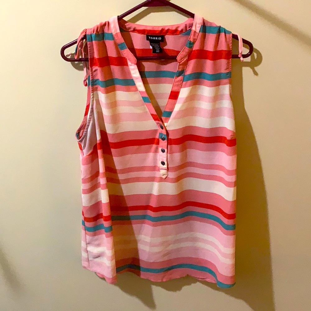 Pink and teal striped torrid tank top